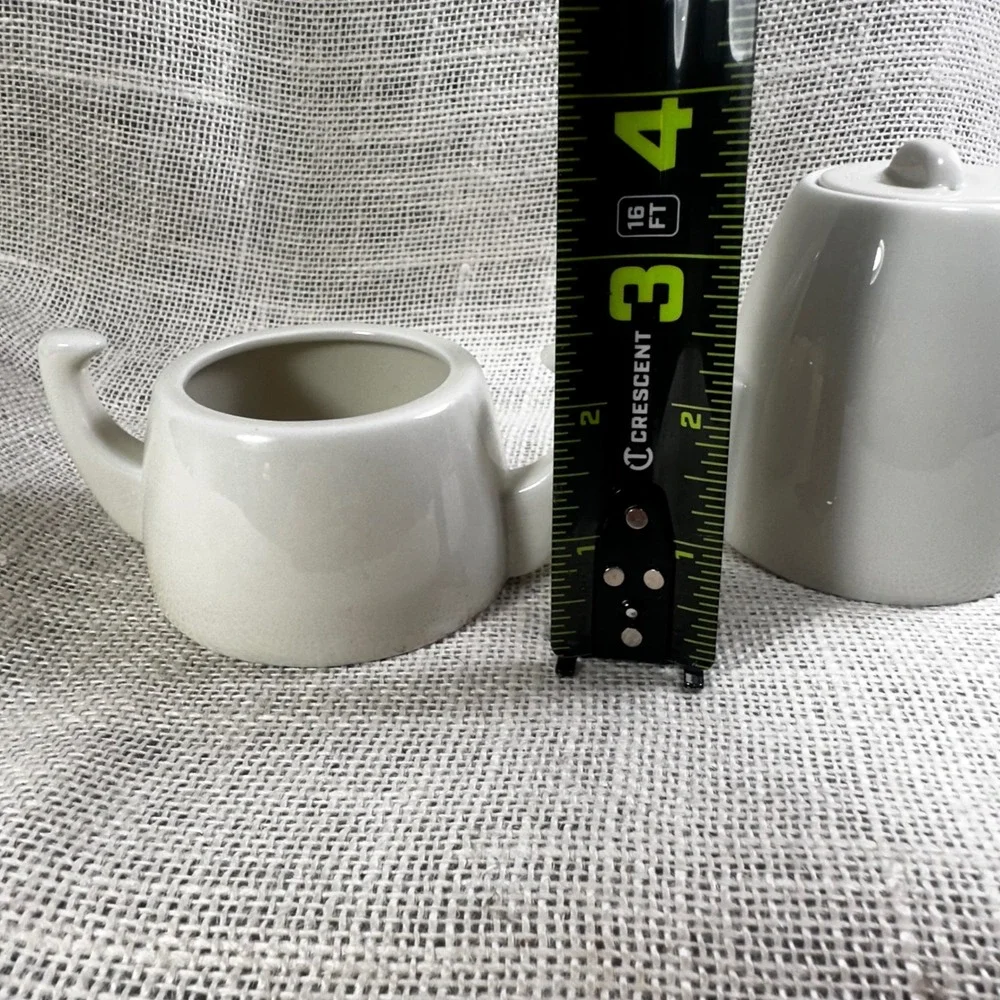 Vintage White Porcelain Teapot Sugar Bowl Set Modern Minimalist Glossy 5451